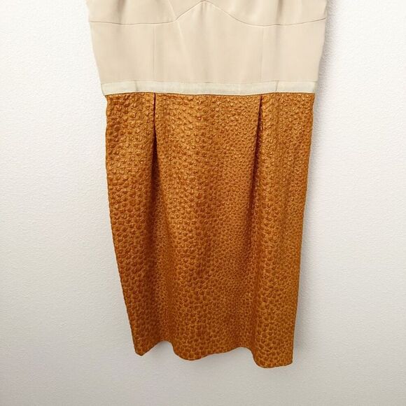J. CREW COLLECTION | Silk Bodice Textured Nude Tan Box Pleats Cocktail Dress | 8 - Picture 3 of 10